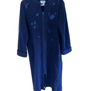 Miss Elaine S Long Velour Fleece Super Soft Zip Robe, Pockets Blue Granny core